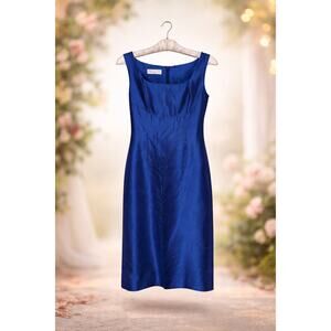 Escada Blue Sleeveless Satin Sheath Cocktail Dress Square Neck Size 36 / 6